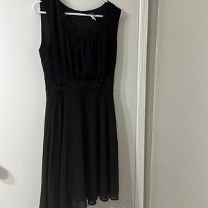 La Scalia Black Dress with Lace Neck and Waist Detail | Size M